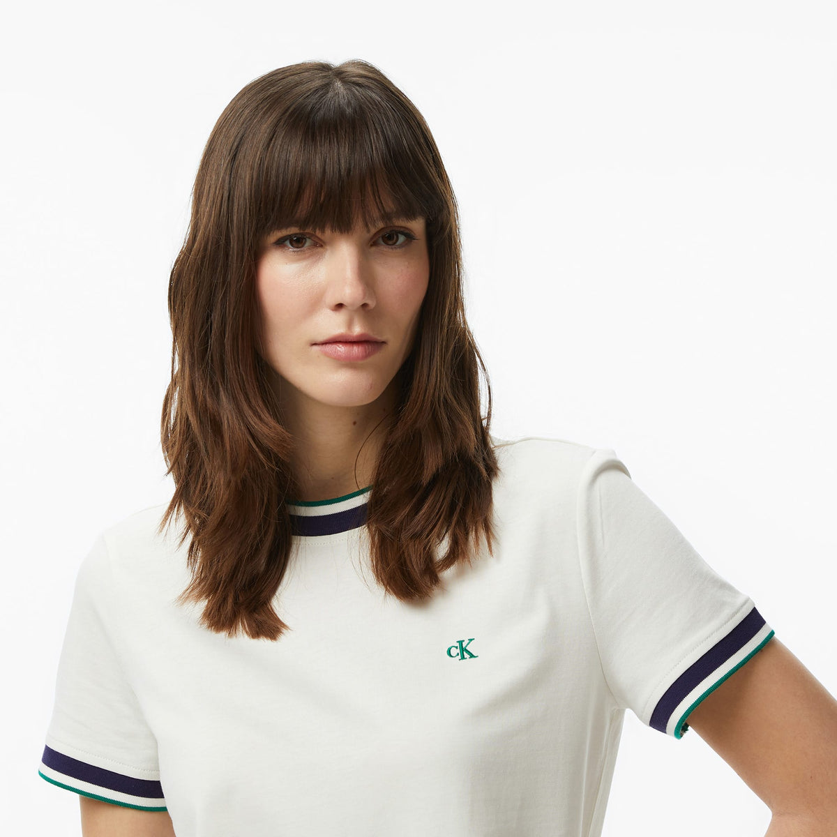 Calvin Klein Monogram Stripe Trim Mini Kadın Beyaz Elbise