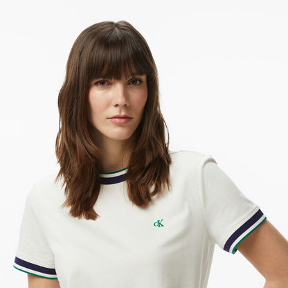 Calvin Klein Monogram Stripe Trim Mini Kadın Beyaz Elbise