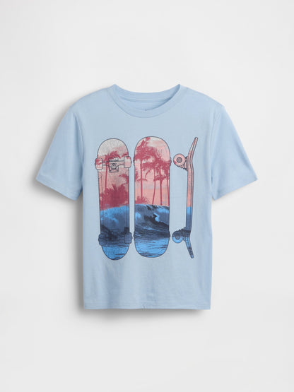 Açık Mavi Grafik Baskılı T-shirt