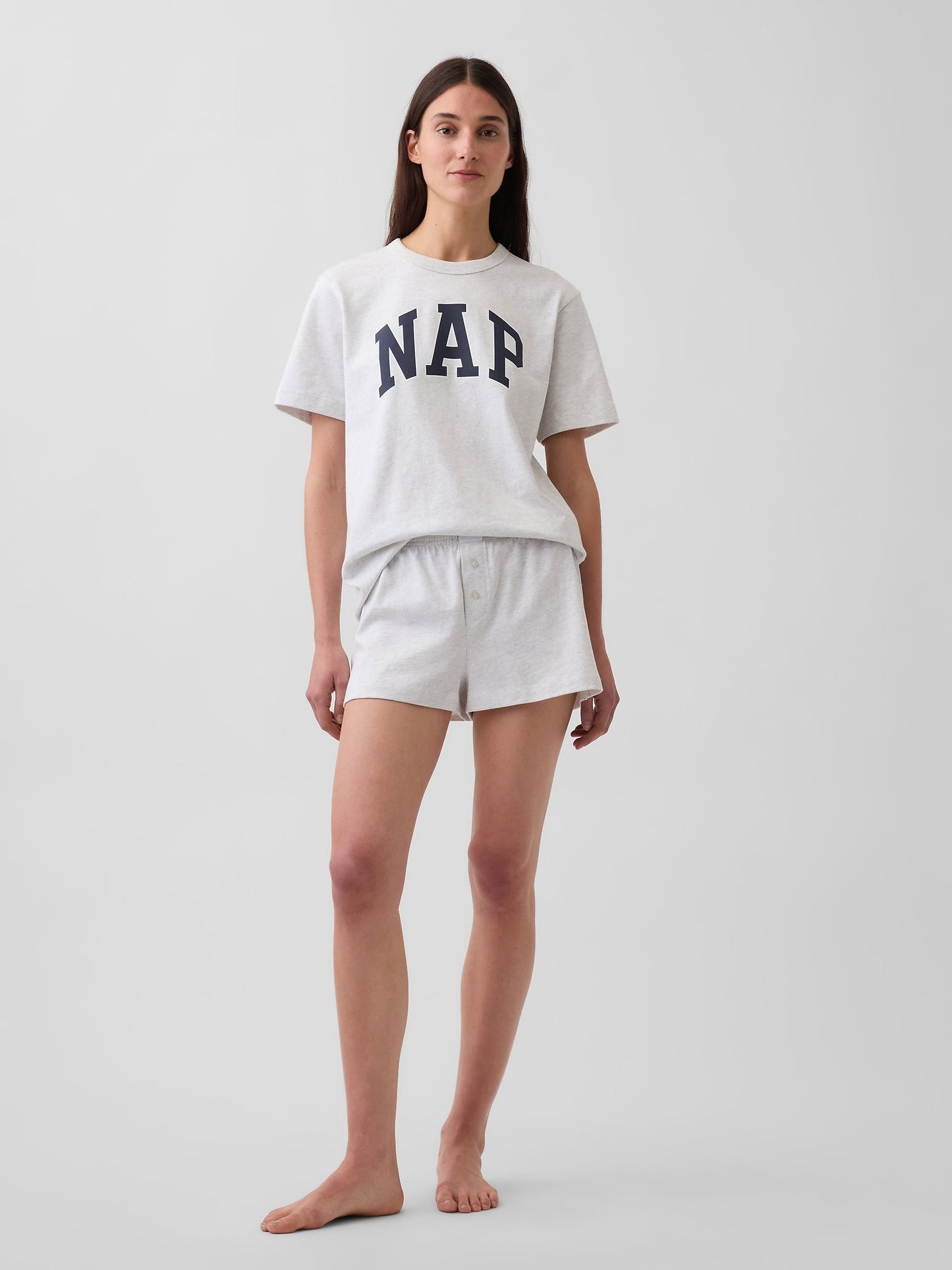 Açık Gri Nap Logo Oversized Pijama Üstü