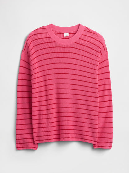 Pembe Çocuklar Oversized Çizgili Shaker Örgü Kazak