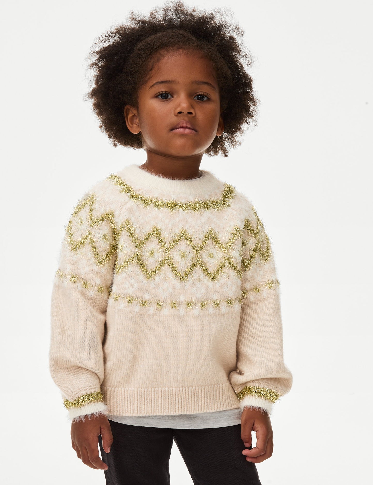 Işıltılı Fair Isle Desenli Kazak (1-8 Yaş)