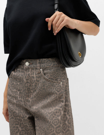 Leopar Desenli Barrel Jean Pantolon
