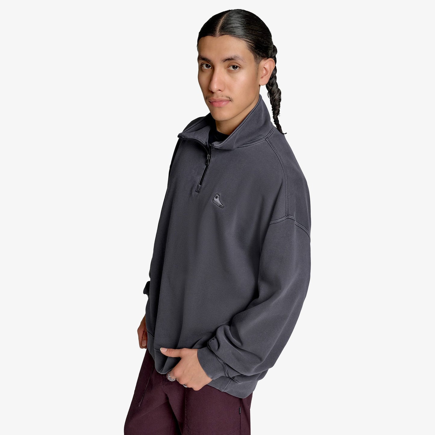 Converse Loose Fit Sneaker Patch Half Zip Erkek Siyah Sweatshirt