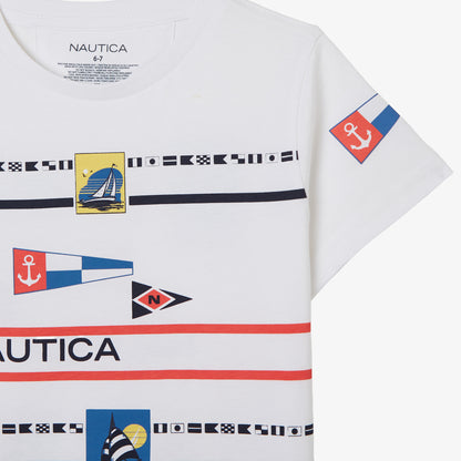 Nautica Erkek Çocuk Beyaz Regular Fit Baskılı T-shirt
