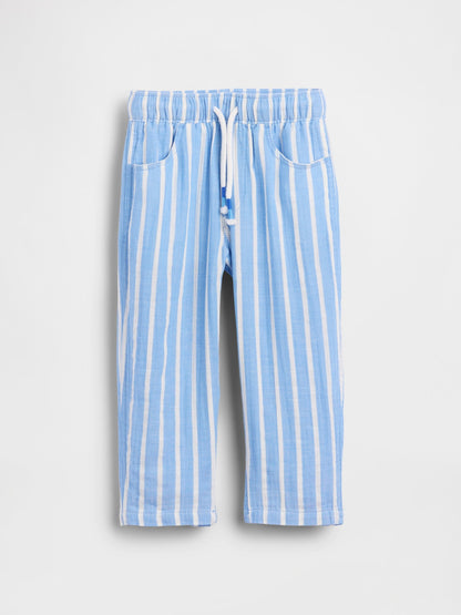 Açık Mavi Pamuk Gauze Pull-on Barrel Pantolon