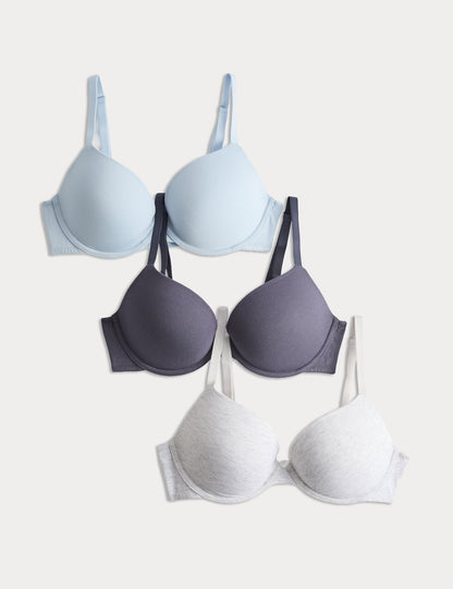 3'lü Pamuklu Push Up T-shirt Sütyeni