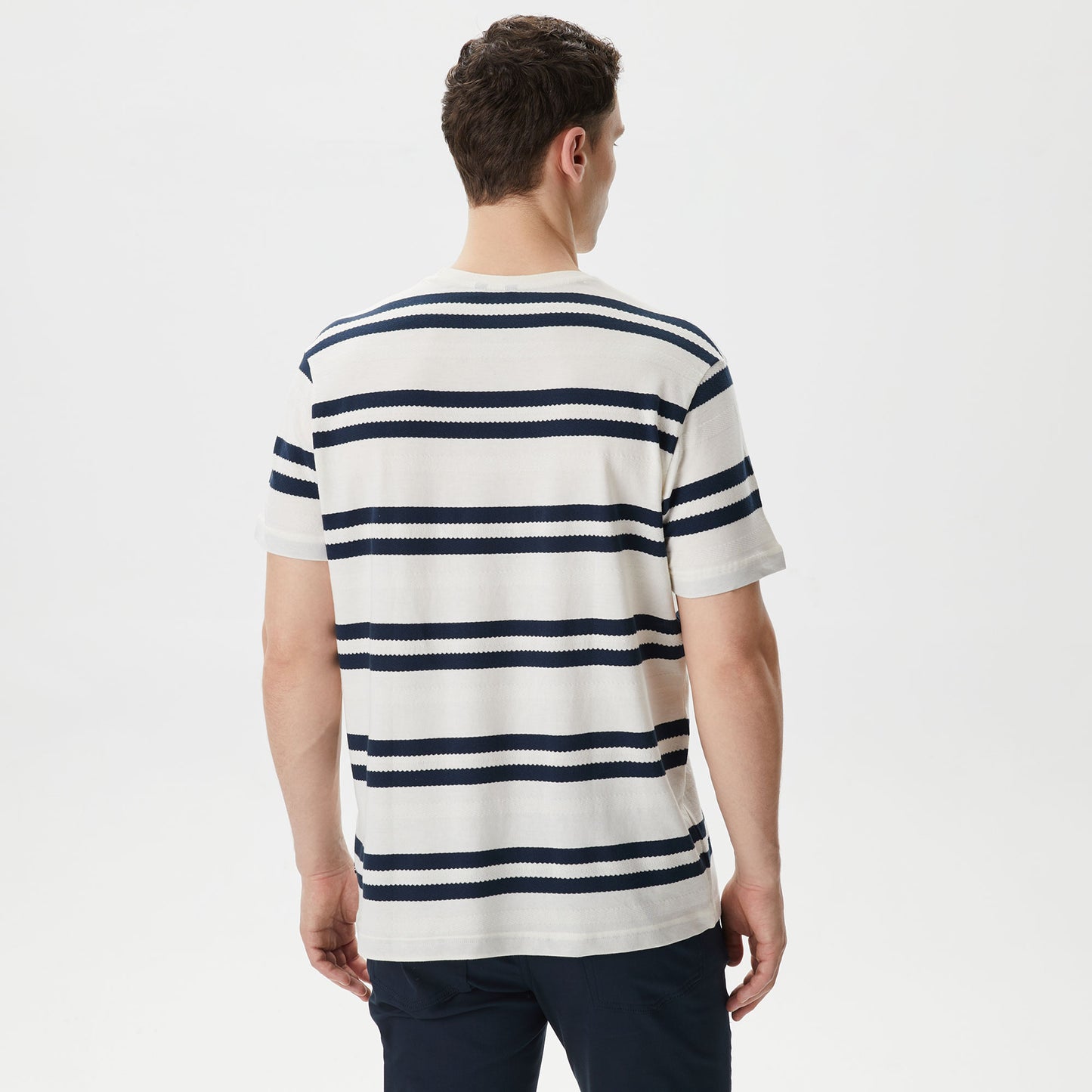 Nautica Erkek Beyaz Standart Fit Kısa Kollu Çizgili T-shirt