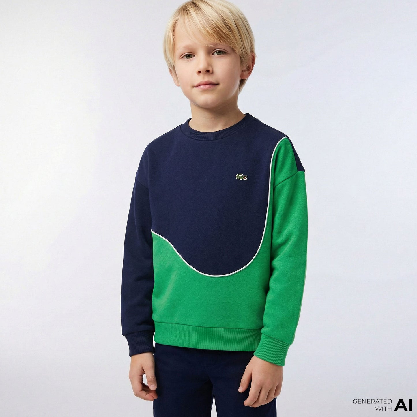 Lacoste Colour Block Fleece Çocuk Lacivert/yeşil Sweatshirt