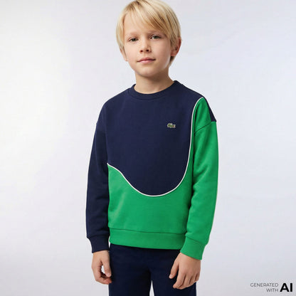 Lacoste Colour Block Fleece Çocuk Lacivert/yeşil Sweatshirt