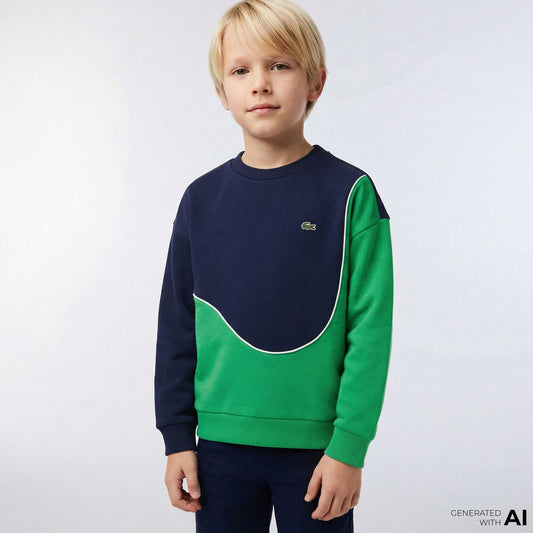 Lacoste Colour Block Fleece Çocuk Lacivert/yeşil Sweatshirt