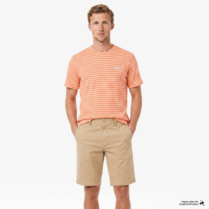 Lacoste Erkek Classic Fit Bisiklet Yaka Çizgili Turuncu T-shirt