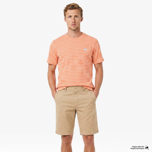 Lacoste Erkek Classic Fit Bisiklet Yaka Çizgili Turuncu T-shirt