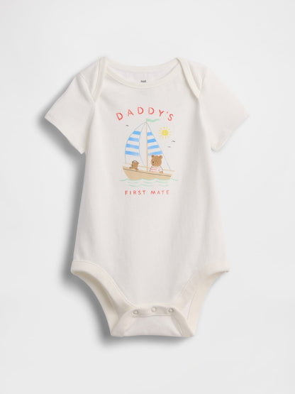 Krem First Favorites Organik Pamuk Grafik Baskılı Bodysuit