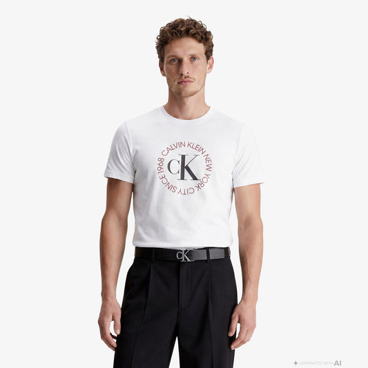 Calvin Klein 30s Word Circle Graphic Erkek Beyaz T-shirt