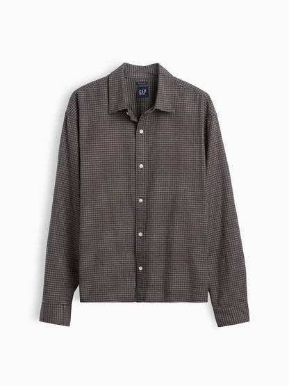 Gri Relaxed Crop Straight-hem Oxford Gömlek