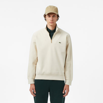 Lacoste Erkek Classic Fit Yarım Fermuarlı Monogram Krem Sweatshirt