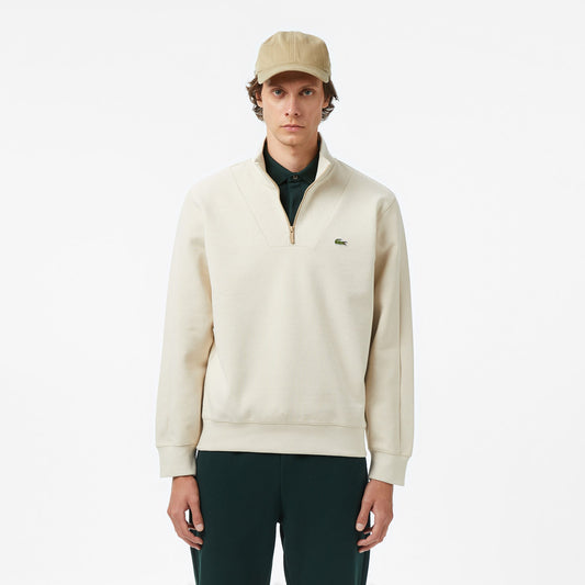 Lacoste Erkek Classic Fit Yarım Fermuarlı Monogram Krem Sweatshirt