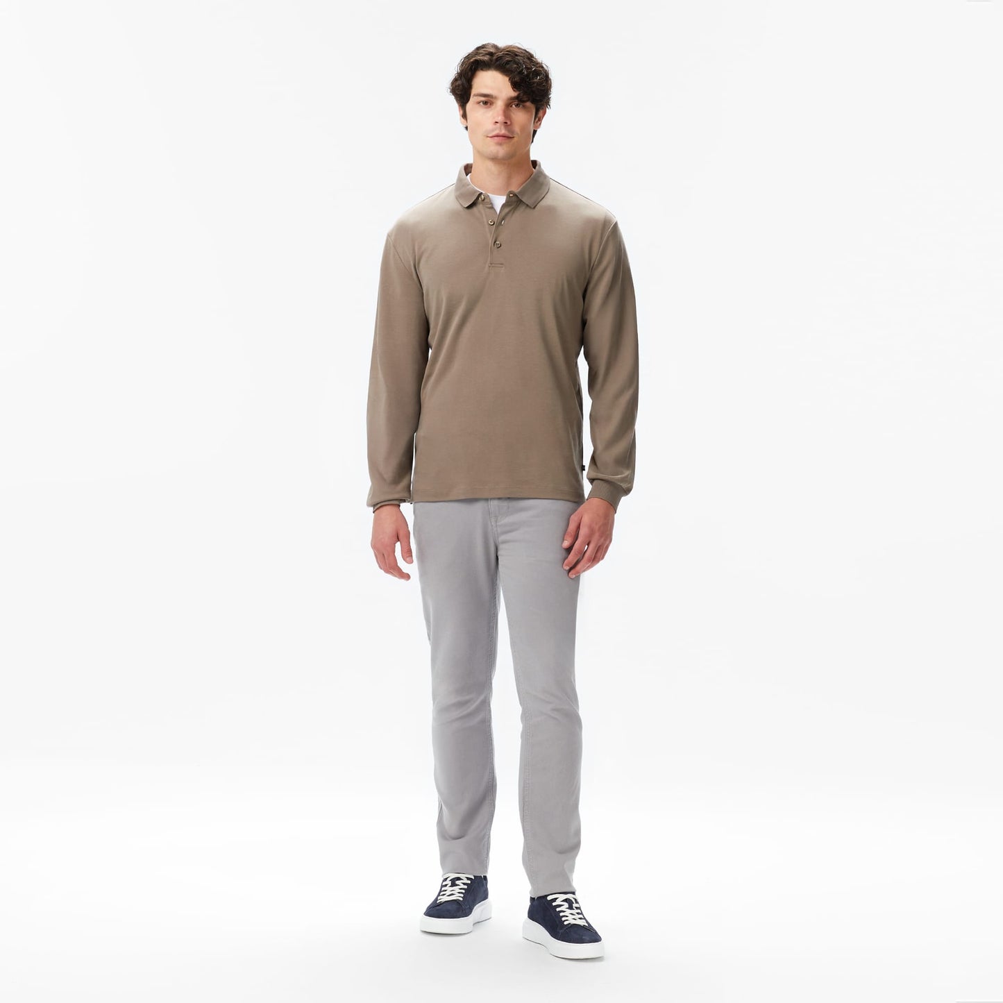 Nautica Erkek Kahverengi Classic Fit Uzun Kollu Polo Yaka T-shirt