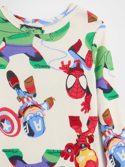 Kırık Beyaz Marvel Avengers Grafik Baskılı Pijama Takımı
