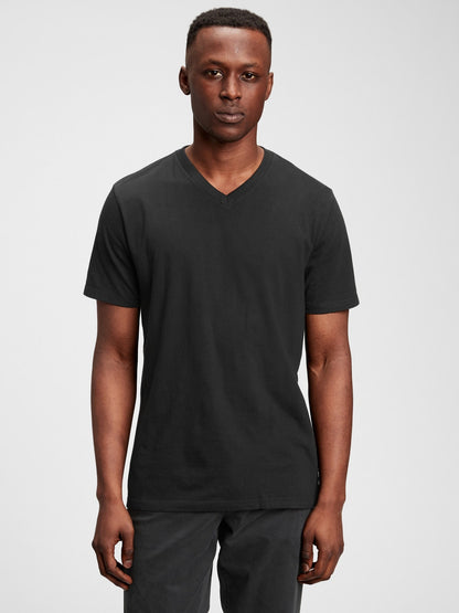 True Black Pamuklu Jersey V Yaka T-shirt