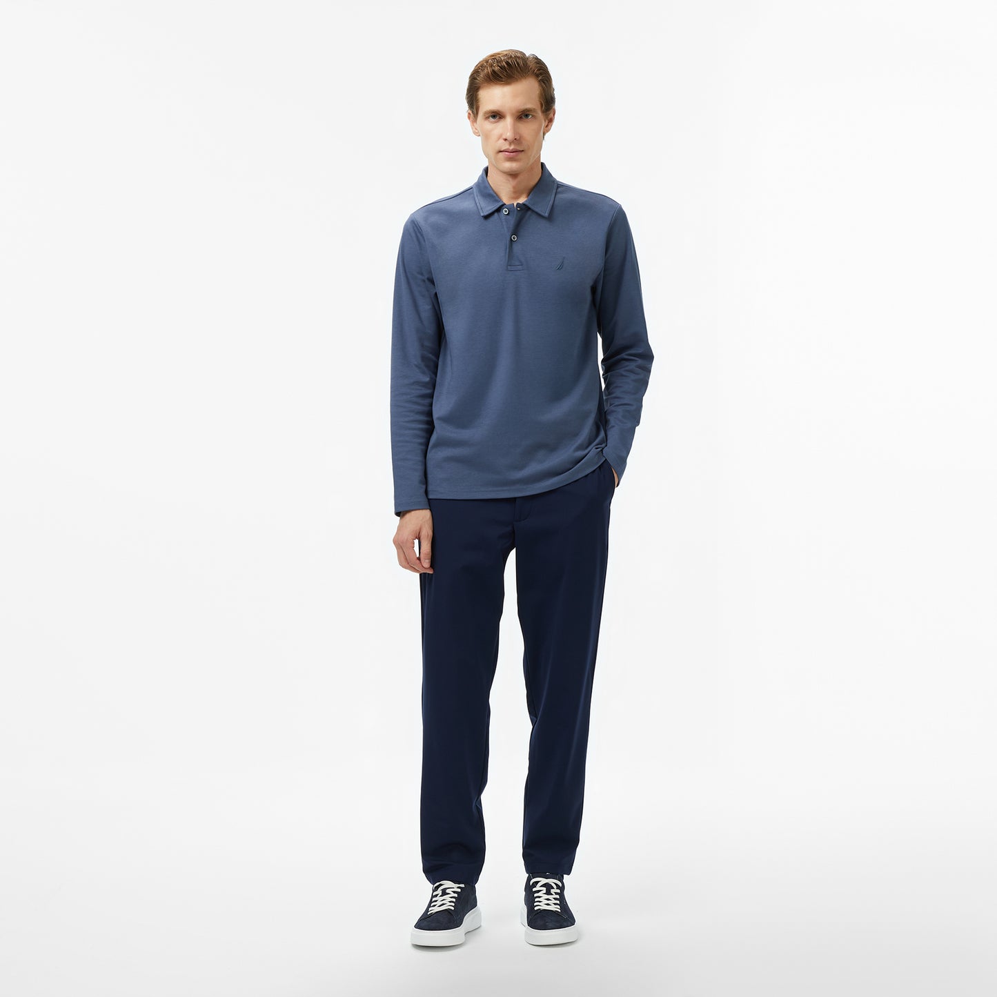 Nautica Erkek Mavi Classic Fit Uzun Kollu Polo Yaka T-shirt