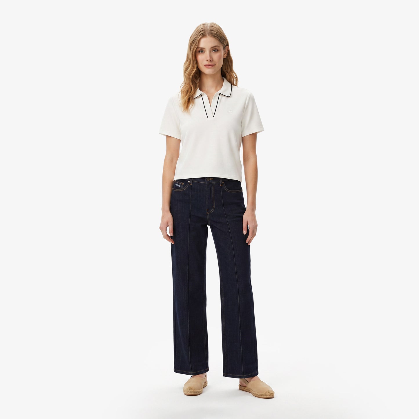 Nautica Kadın Krem Regular Fit Polo Yaka T-shirt