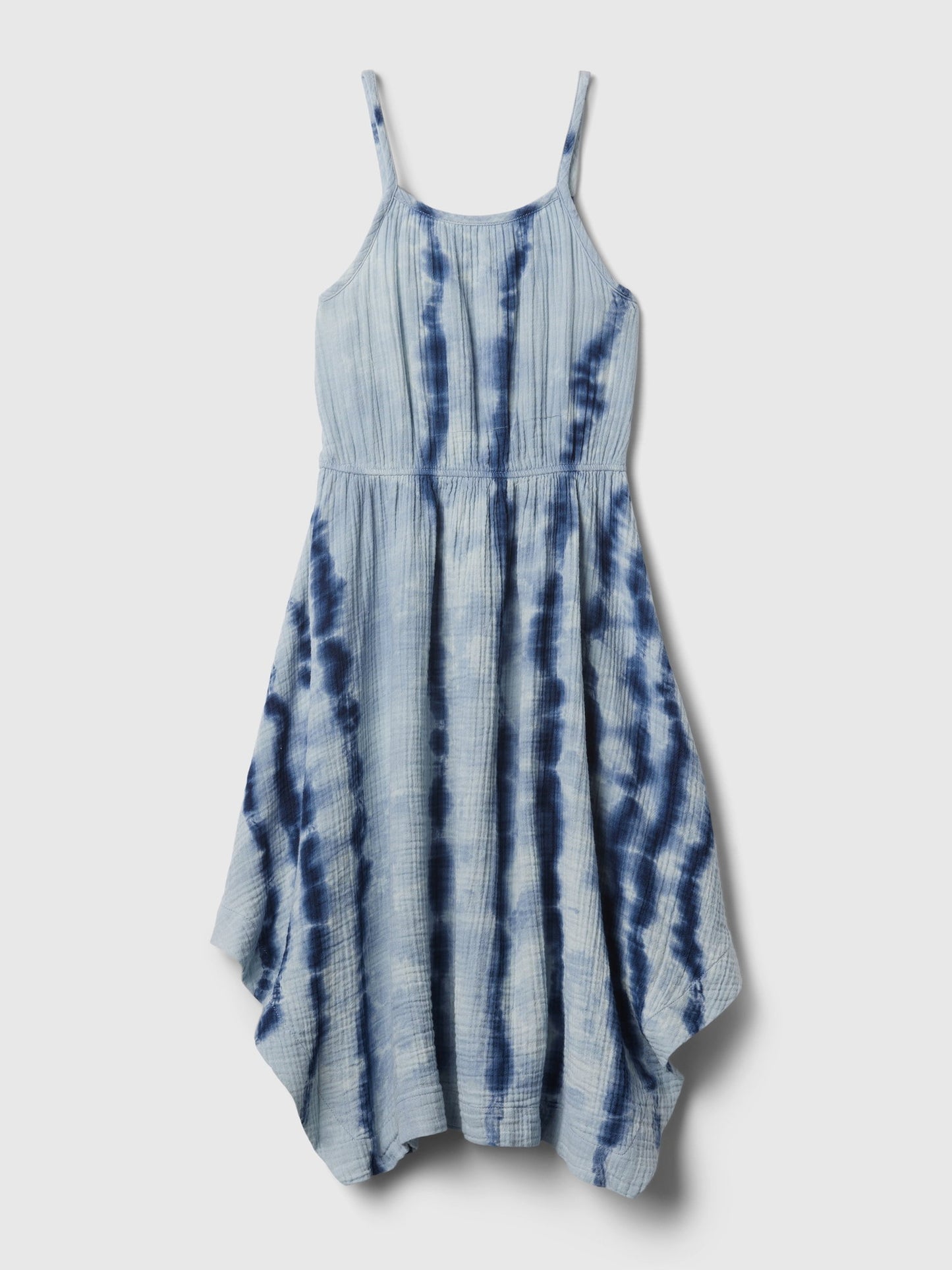 Mavi Batik Desenli Crinkle Gauze Elbise