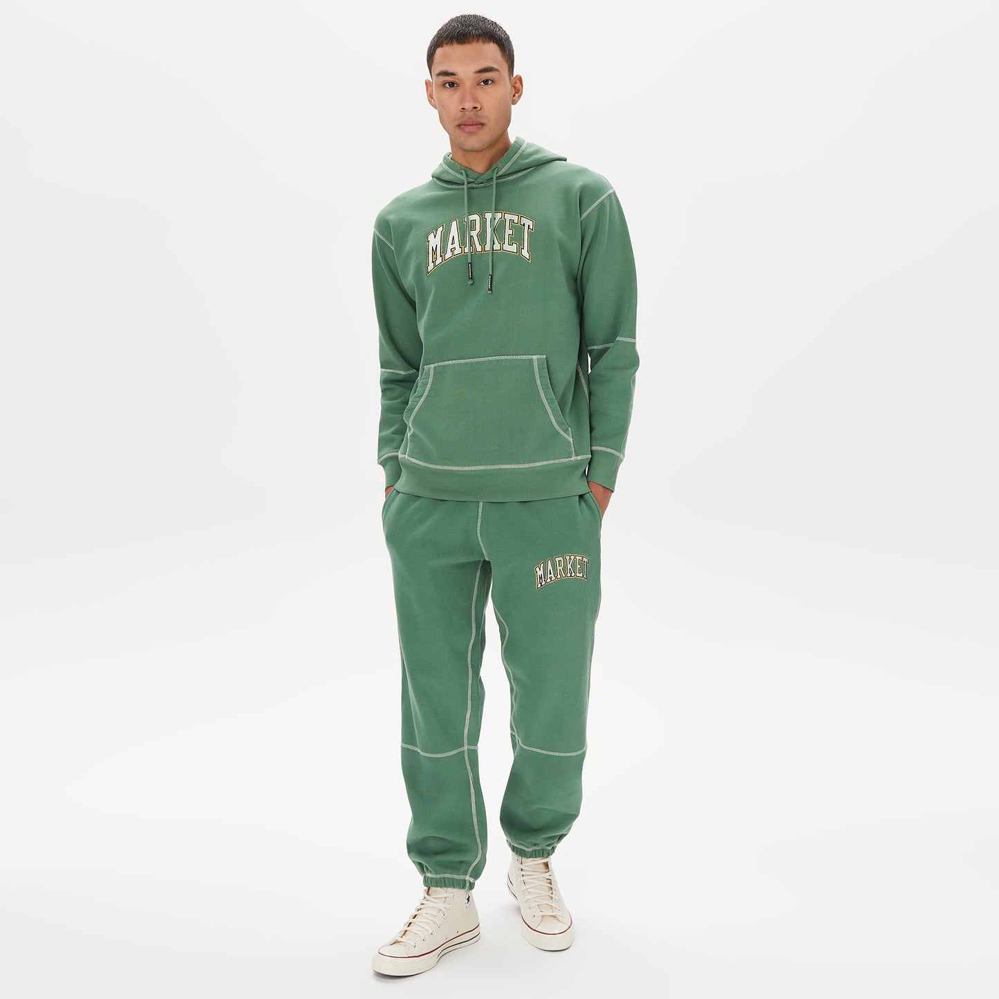 Market Triple Stitch Pullover Erkek Yeşil Hoodie