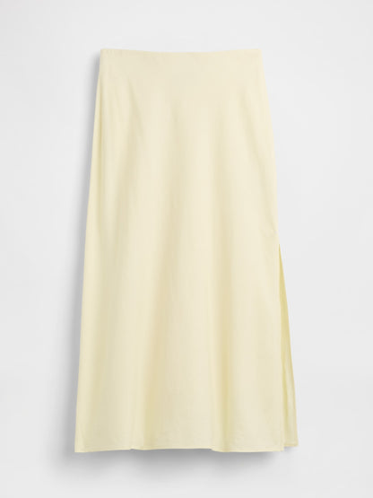 Sarı Keten Karışımı Maxi Slip Etek