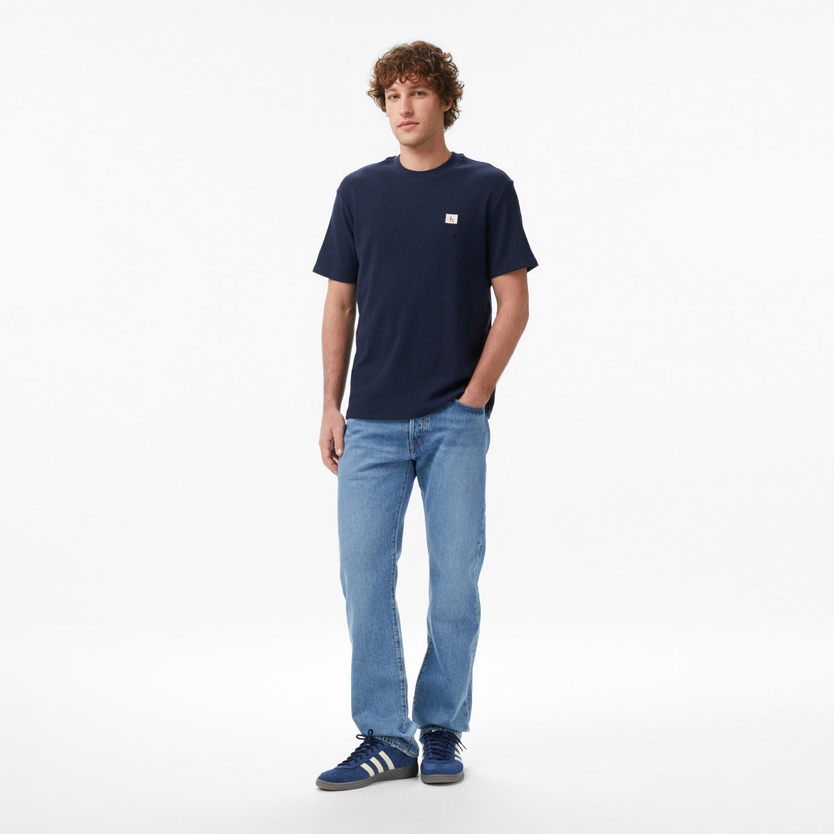 Calvin Klein Waffle Badge Crewnk Erkek Mavi T-shirt