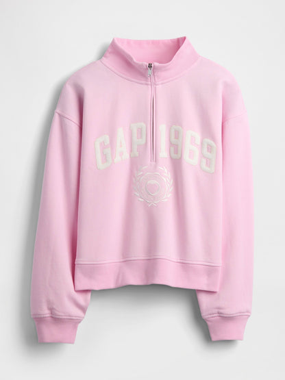 Açık Pembe Vintagesoft 1969 Logo Yarım Fermuarlı Sweatshirt