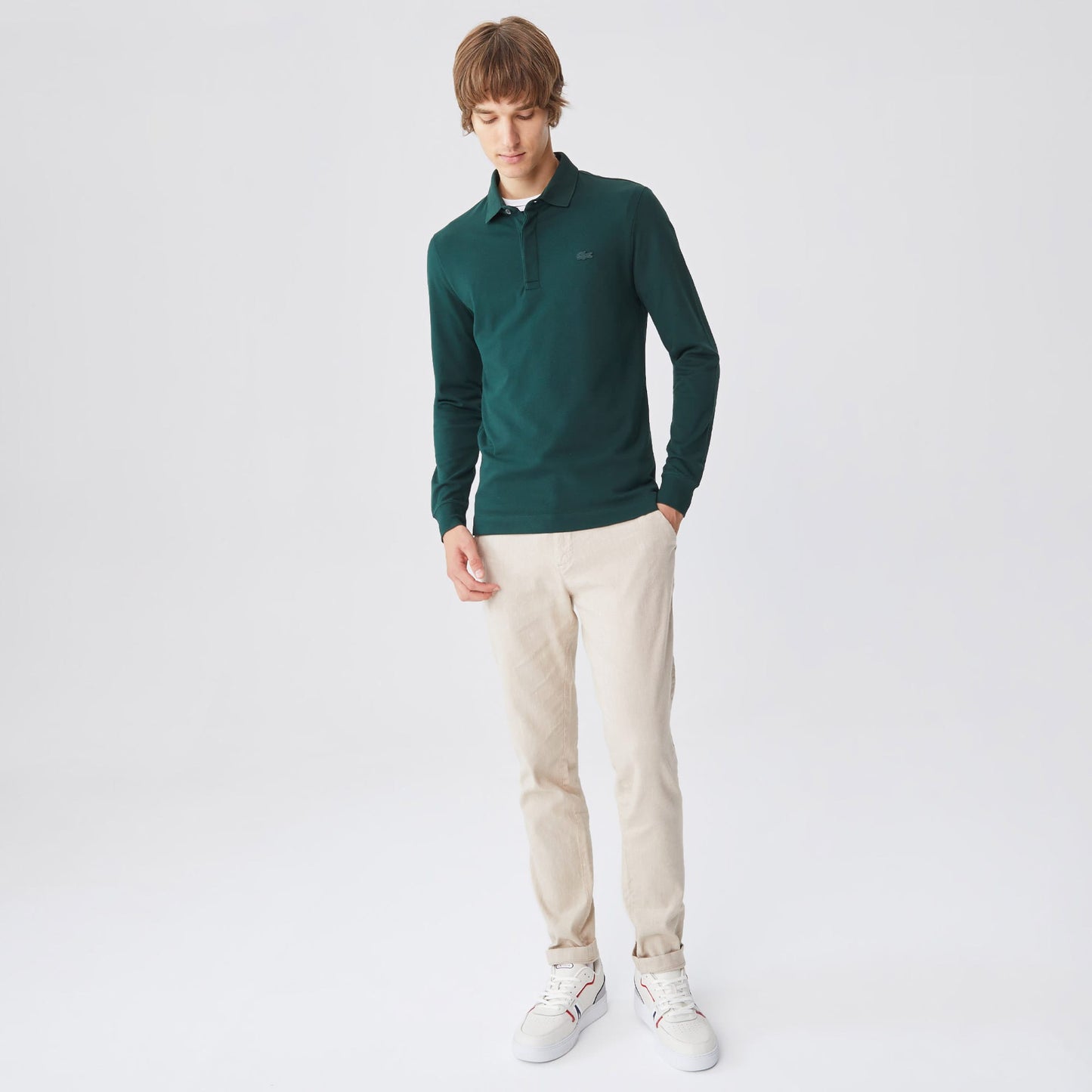 Lacoste Paris Erkek Regular Fit Uzun Kollu Koyu Yeşil Polo