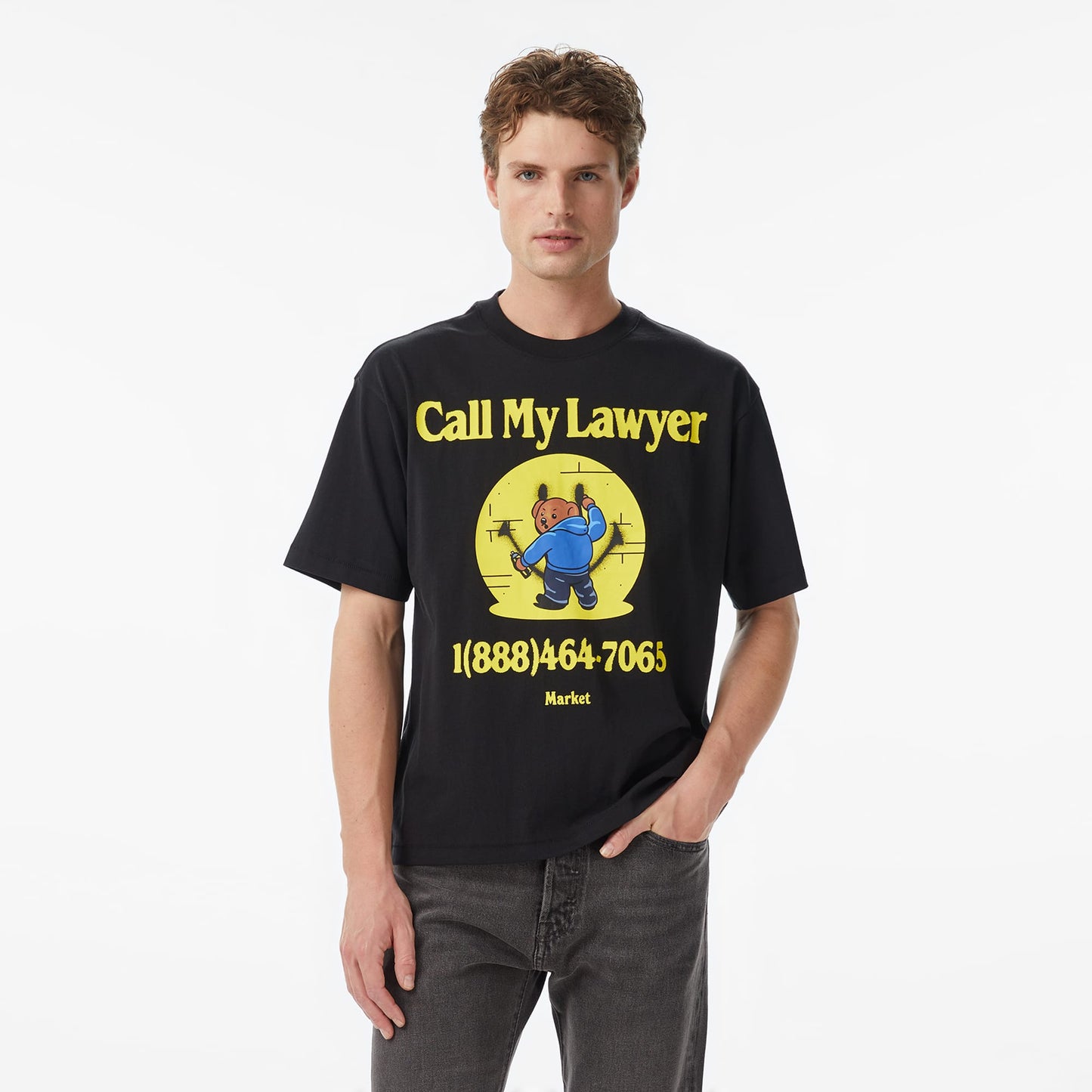Market Smiley Call My Lawyer Bear Erkek Siyah T-shirt