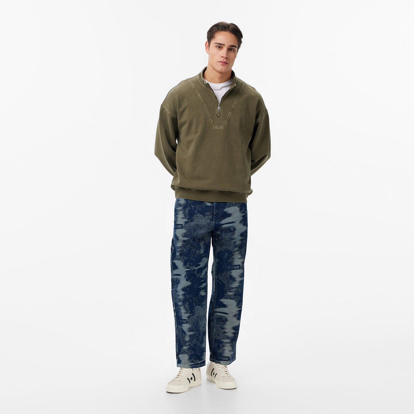 Hugo Boss Zip Neck Erkek Yeşil Sweatshirt