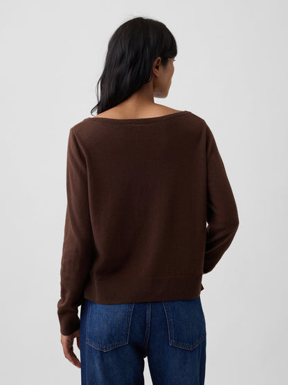 Kahverengi Relaxed Jersey Boatneck Kazak