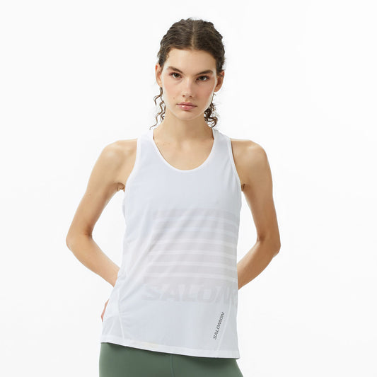 Salomon Sense Aero Singlet Gfx Kadın Beyaz Koşu Atlet