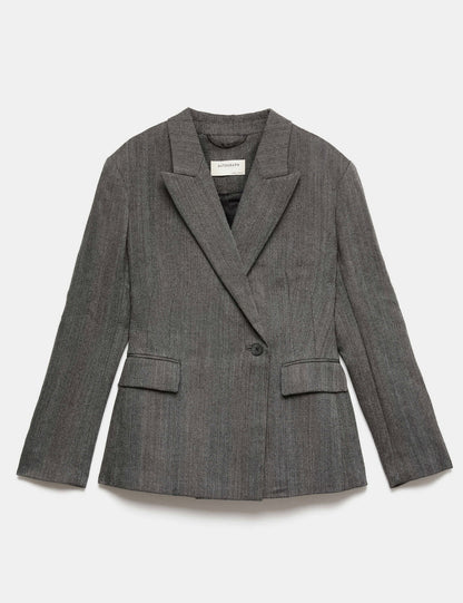 Saf Yün Belden Oturtmalı Blazer Ceket