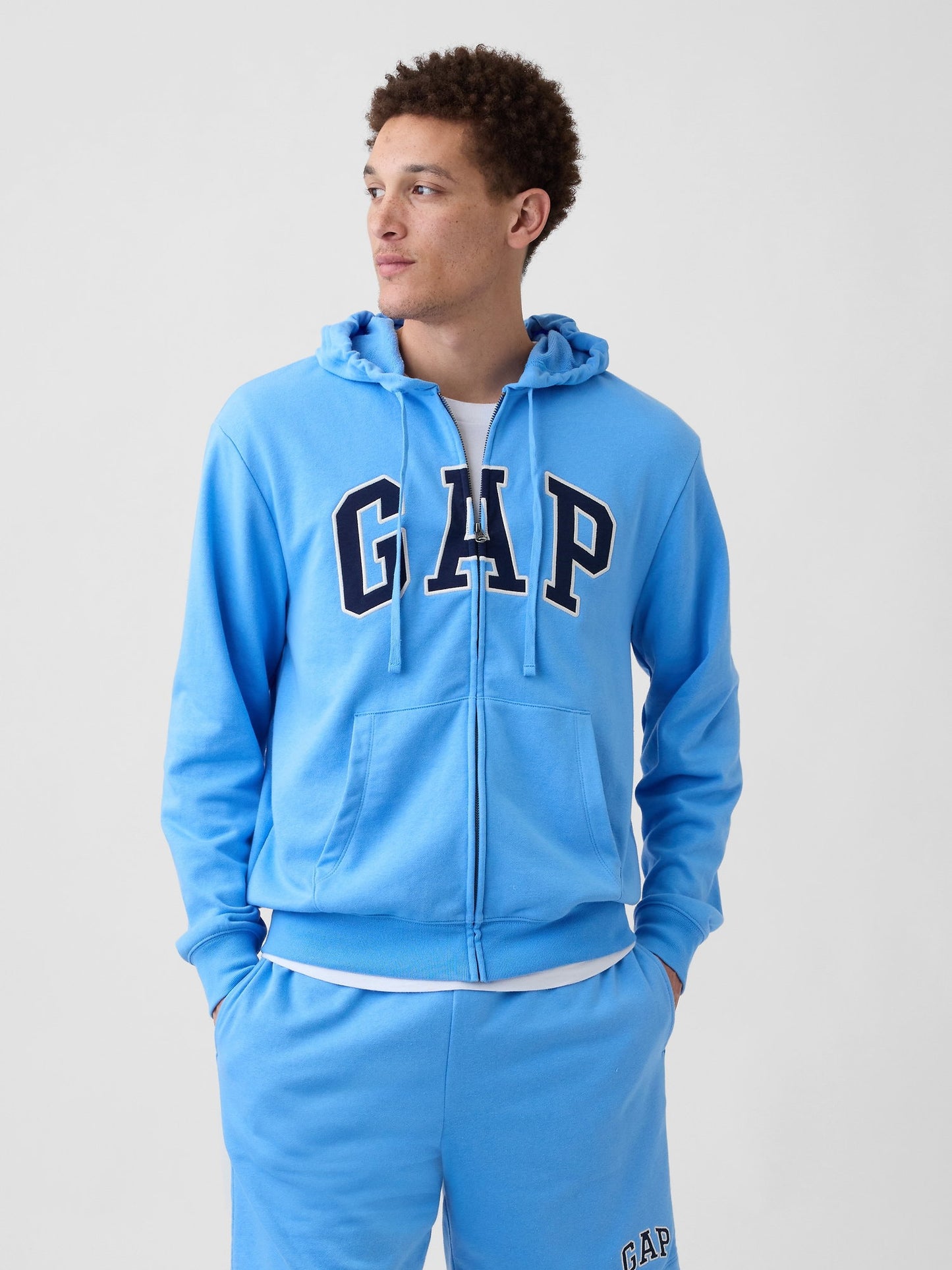 Açık Mavi Relaxed Gap Logo Fransız Havlu Kumaş Fermuarlı Sweatshirt