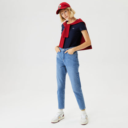Lacoste Kadın Slim Fit V Yaka Lacivert T-shirt