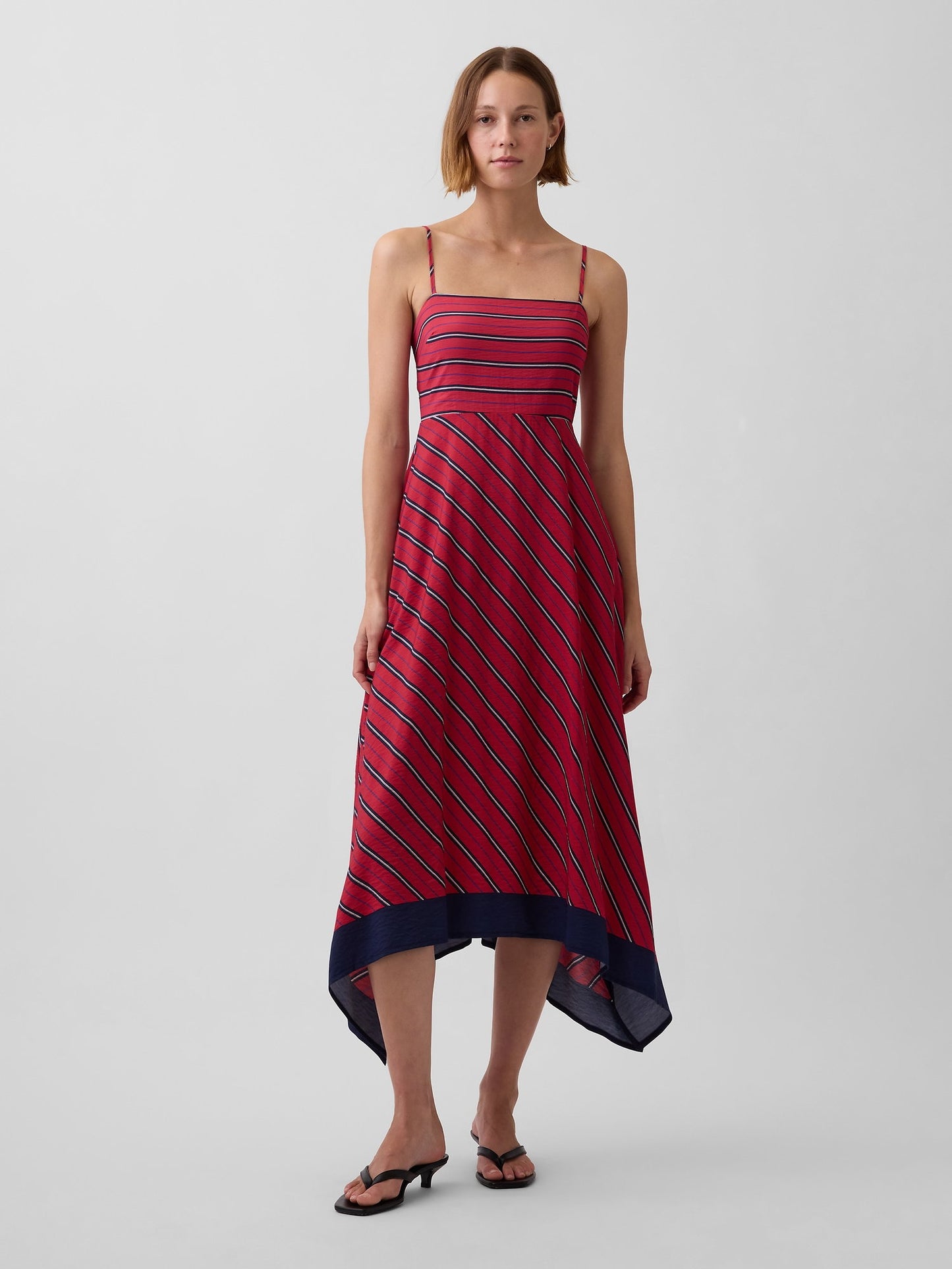 Kırmızı Çizgili Handkerchief Midi Elbise