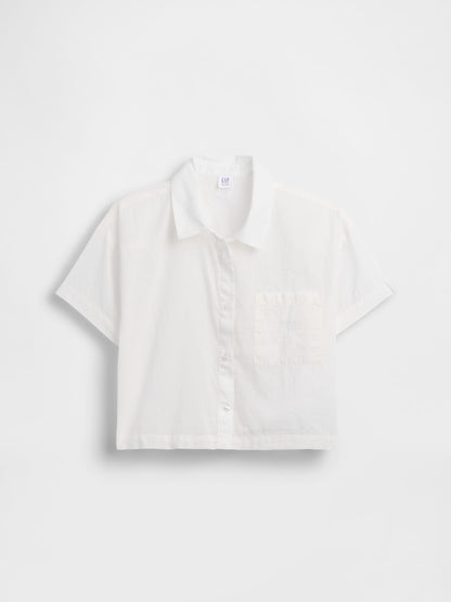 Beyaz Sheer Relaxed Crop Bluz
