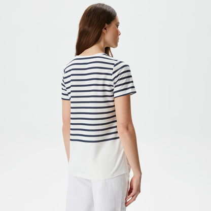 Nautica Kadın Beyaz Regular Fit Çizgili T-shirt