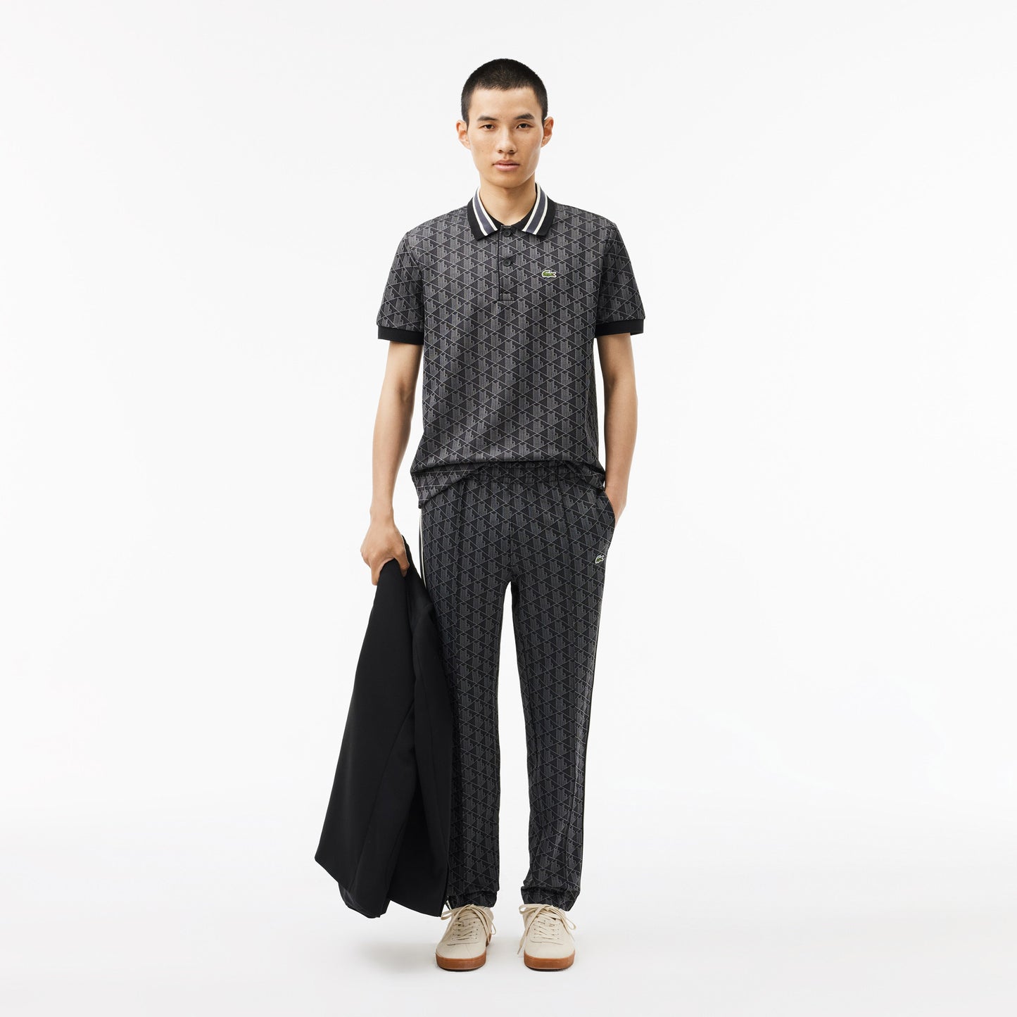 Lacoste Classic Fit Contrast Collar Monogram Erkek Gri Polo
