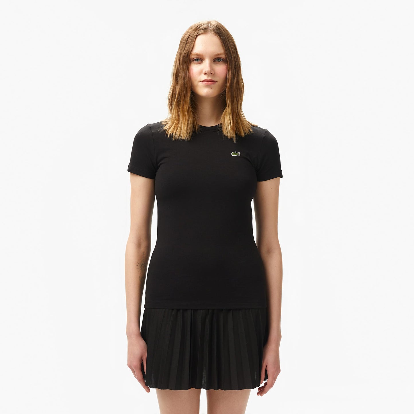 Lacoste Kadın Slim Fit Bisiklet Yaka Siyah T-shirt