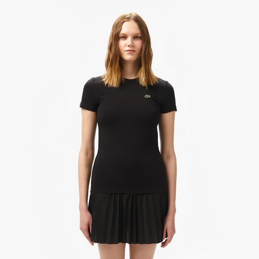 Lacoste Kadın Slim Fit Bisiklet Yaka Siyah T-shirt