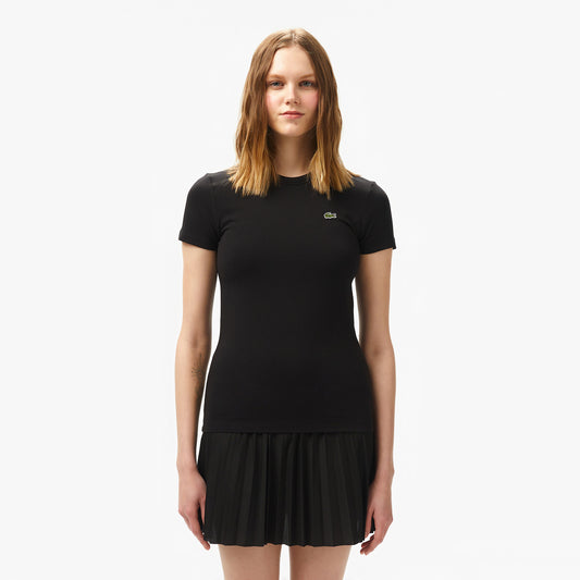 Lacoste Kadın Slim Fit Bisiklet Yaka Siyah T-shirt