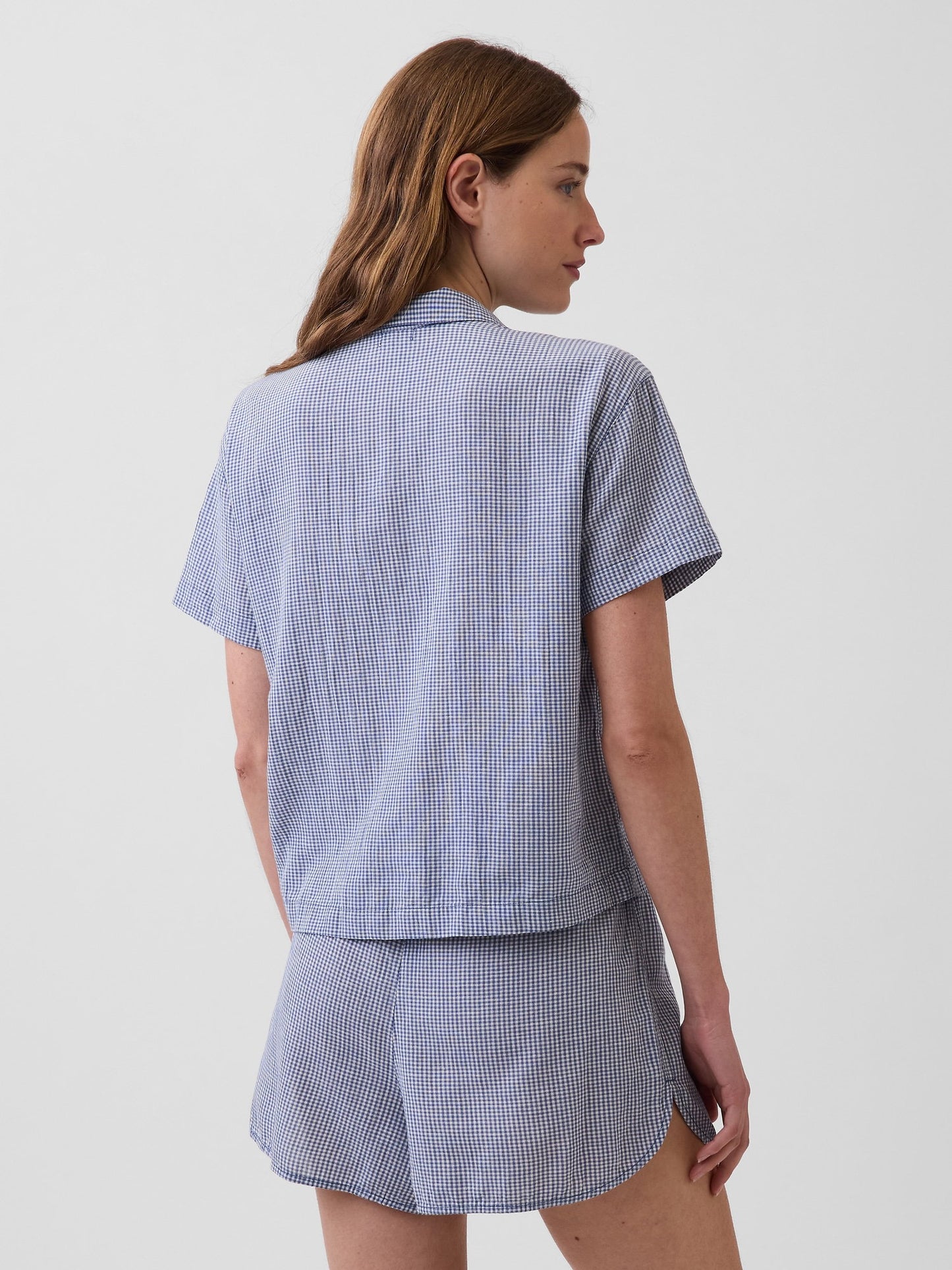 Mavi Crinkle Gauze Oversized Pijama Üstü