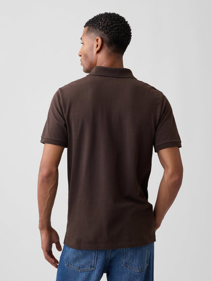 Kahverengi Colorblock Stretch Pique Polo T-shirt