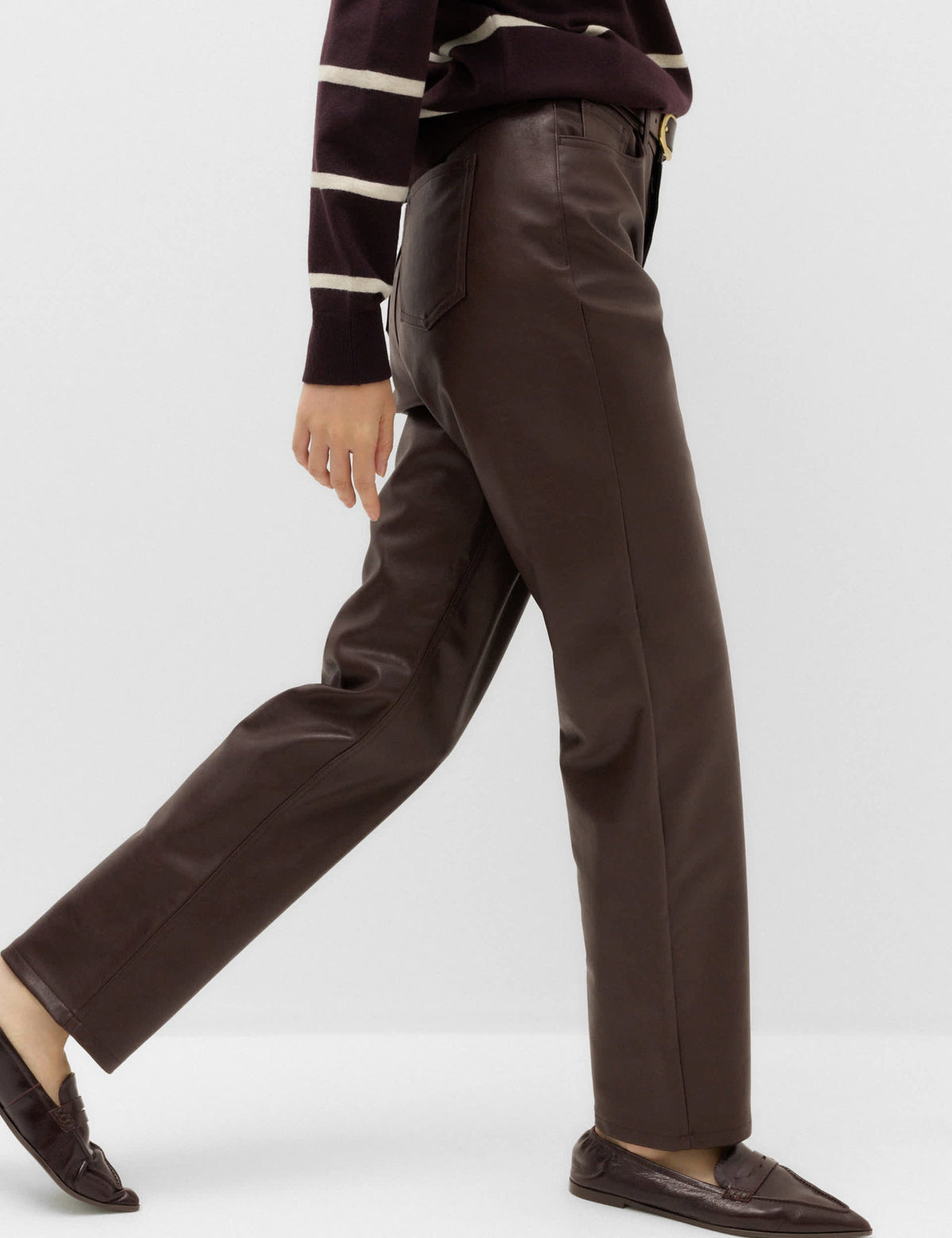 Suni Deri Straight Leg Pantolon